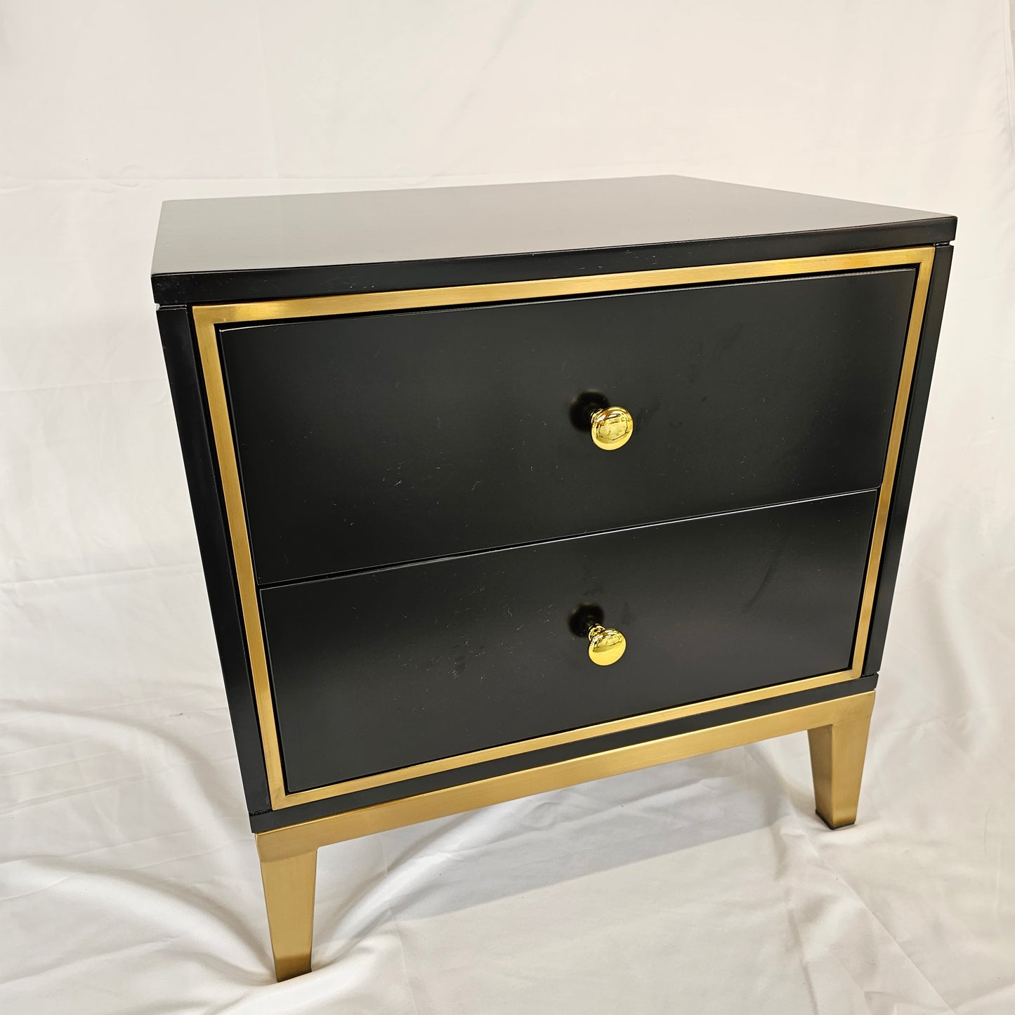 2 Drawer Modern Bedside Table Solid Wood Gold Stainless Steel (White, Black)