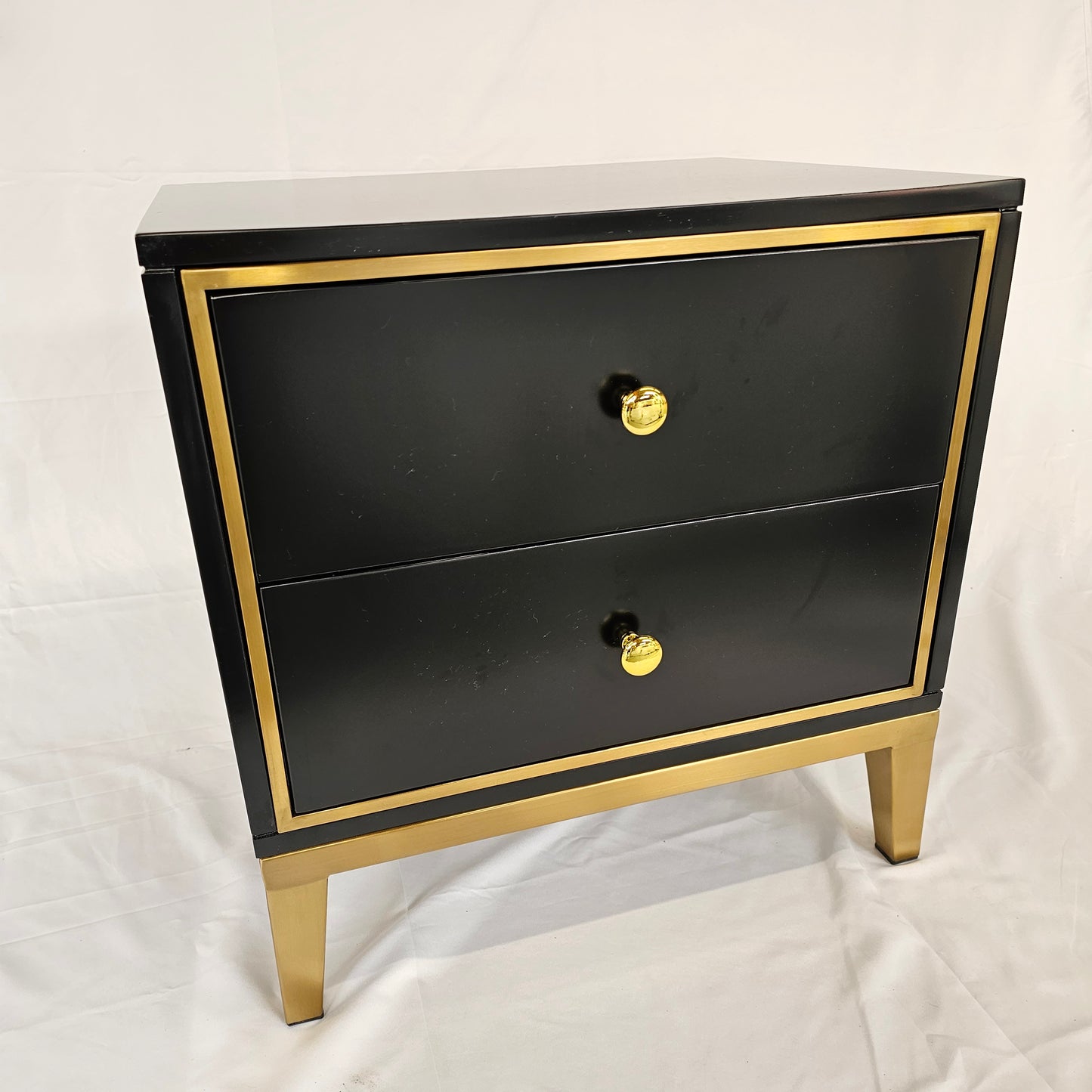 2 Drawer Modern Bedside Table Solid Wood Gold Stainless Steel (White, Black)