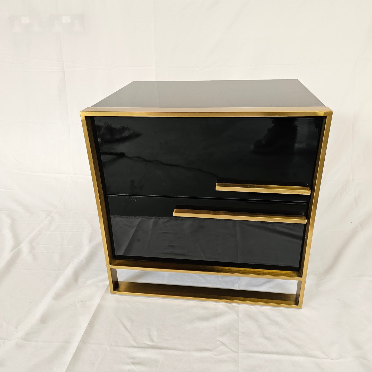 2 Drawer Modern Bedside Table Solid Wood Gold Stainless Steel (White, Black, Grey)