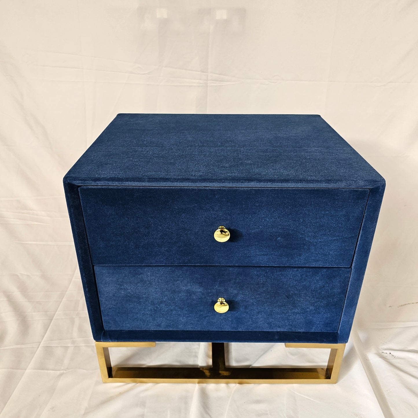 2 Drawer Modern Bedside Table Solid Wood Gold Stainless Steel (White, Grey, Blue Velvet, Green Velvet)