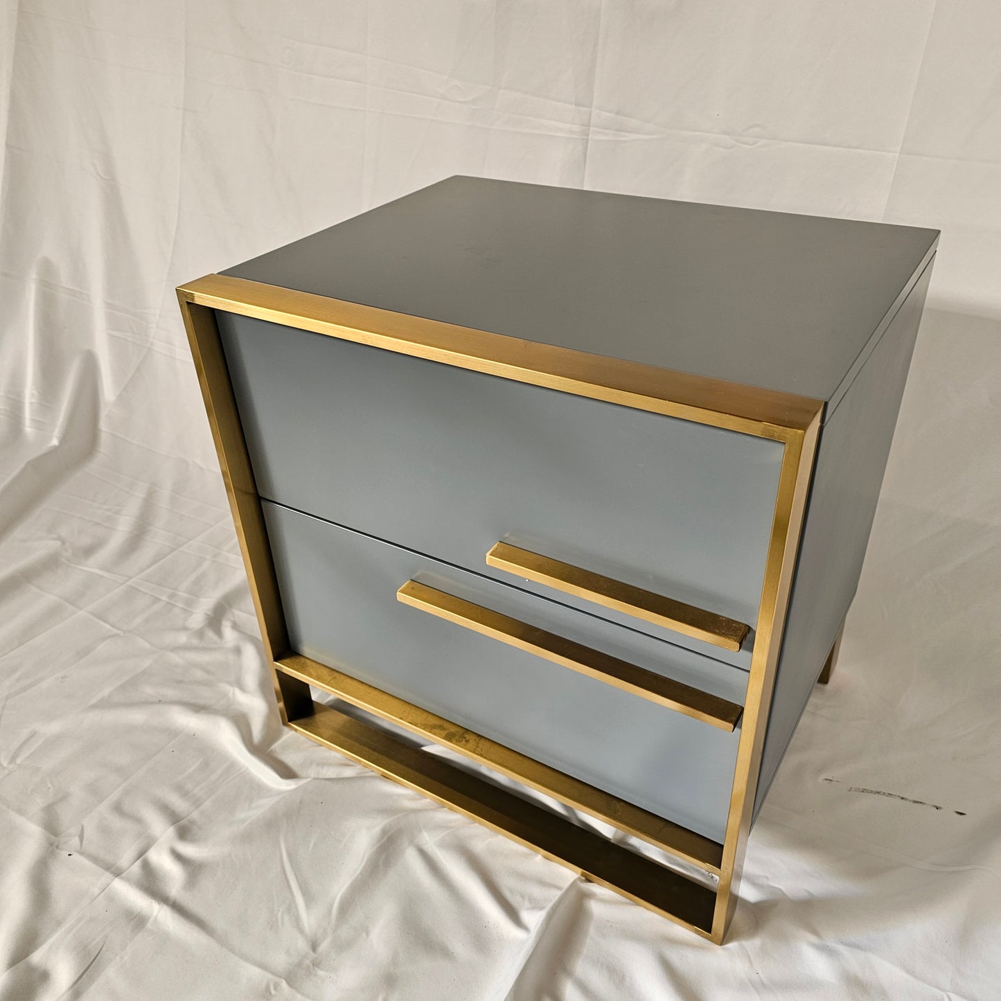 2 Drawer Modern Bedside Table Solid Wood Gold Stainless Steel (White, Black, Grey)