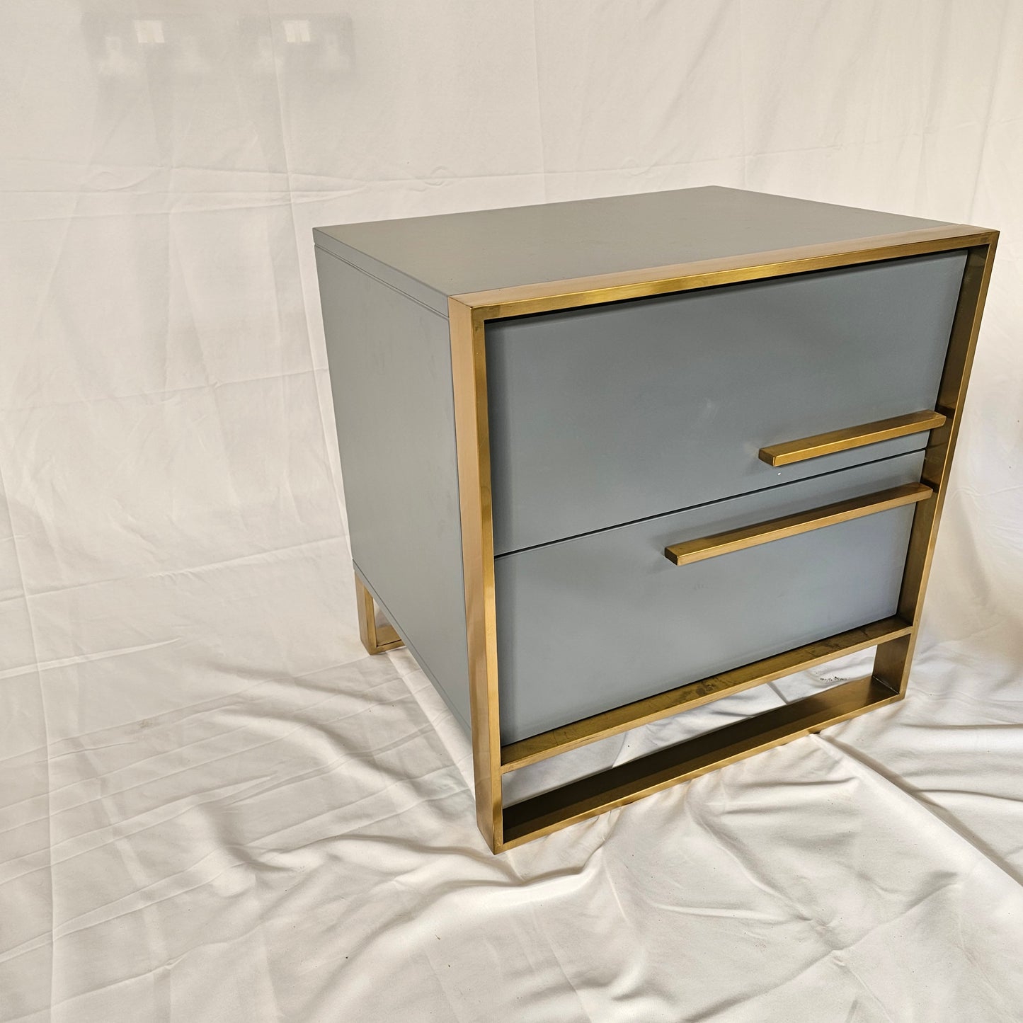 2 Drawer Modern Bedside Table Solid Wood Gold Stainless Steel (White, Black, Grey)