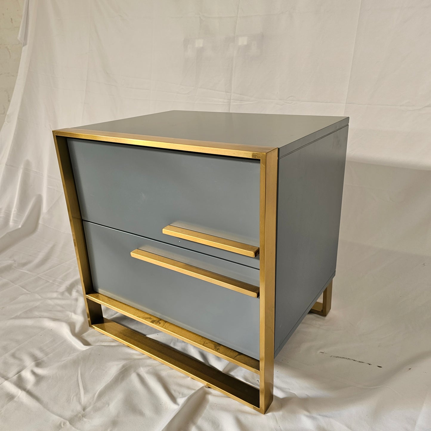 2 Drawer Modern Bedside Table Solid Wood Gold Stainless Steel (White, Black, Grey)