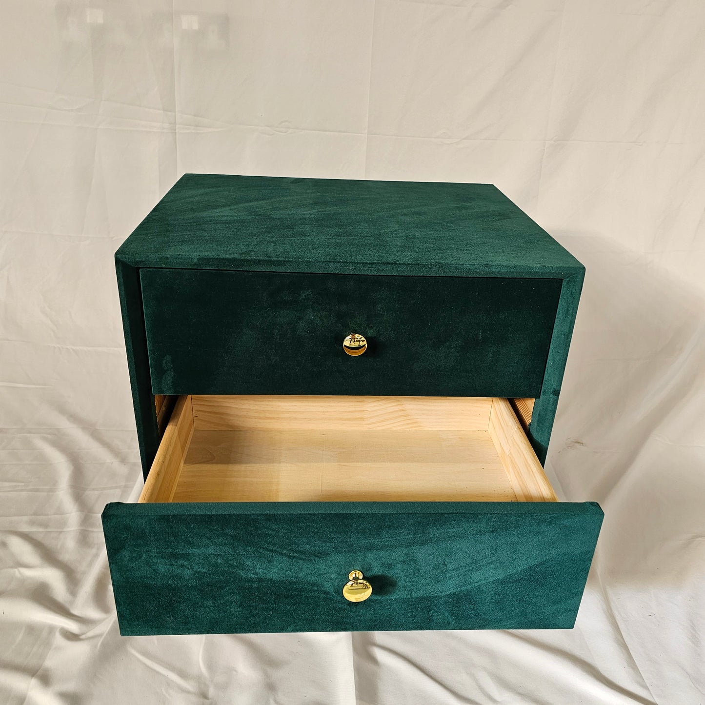 2 Drawer Modern Bedside Table Solid Wood Gold Stainless Steel (White, Grey, Blue Velvet, Green Velvet)