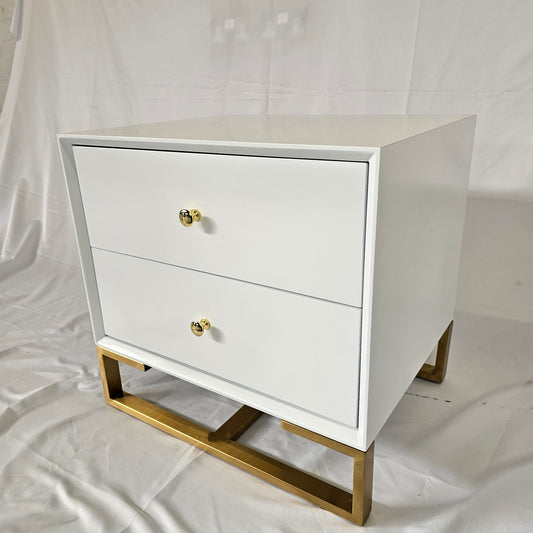 2 Drawer Modern Bedside Table Solid Wood Gold Stainless Steel (White, Grey, Blue Velvet, Green Velvet)