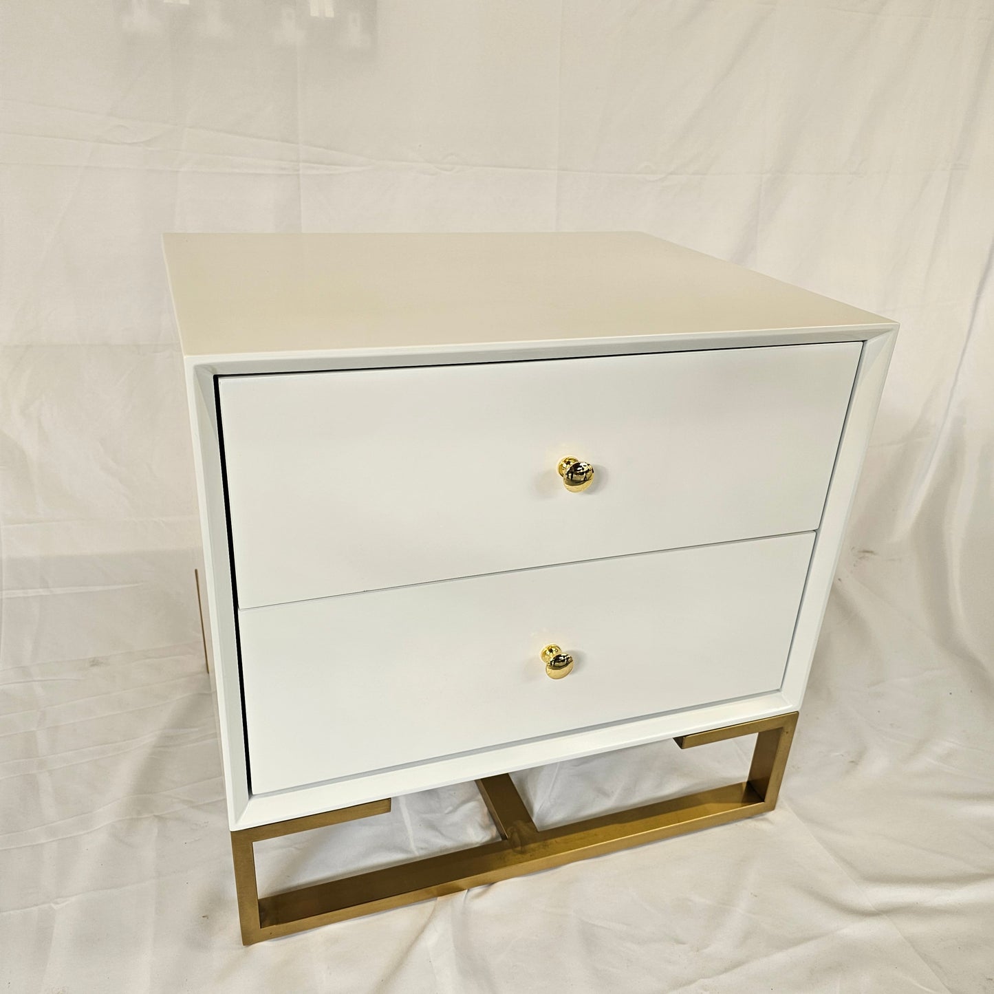 2 Drawer Modern Bedside Table Solid Wood Gold Stainless Steel (White, Grey, Blue Velvet, Green Velvet)