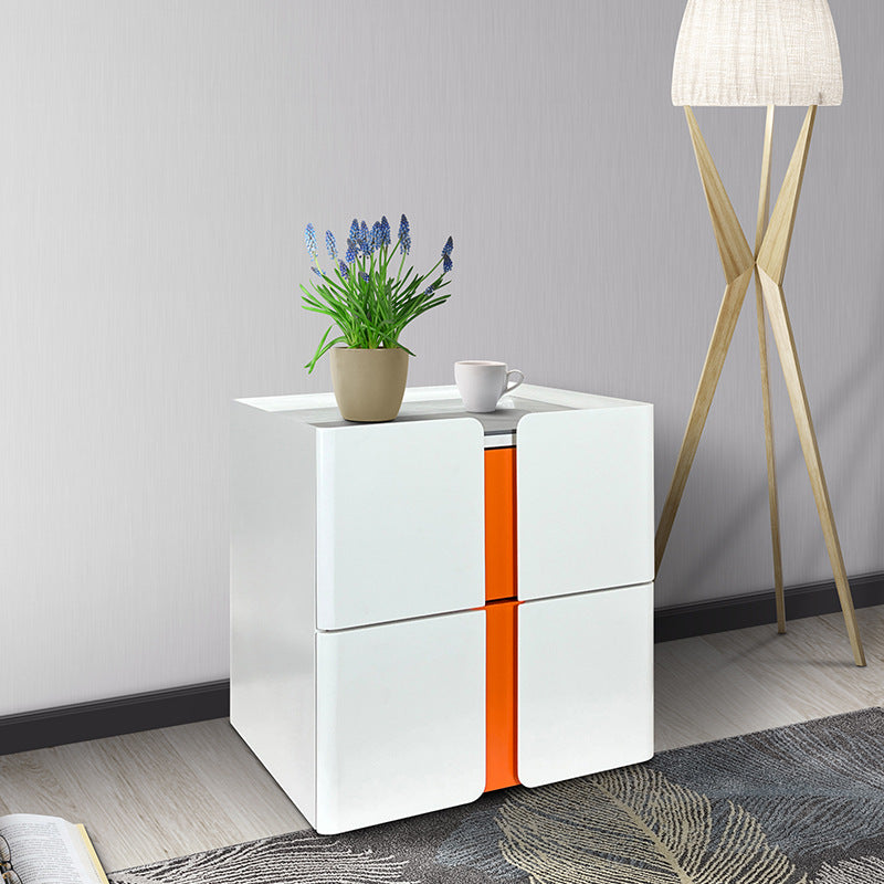 2 Drawer Modern Bedside Table Solid Wood, Sintered Stone Top (White, Brown Wood, Grey)