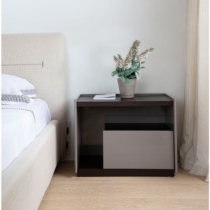 Single Drawer + Open Space Modern Bedside Table Solid Wood